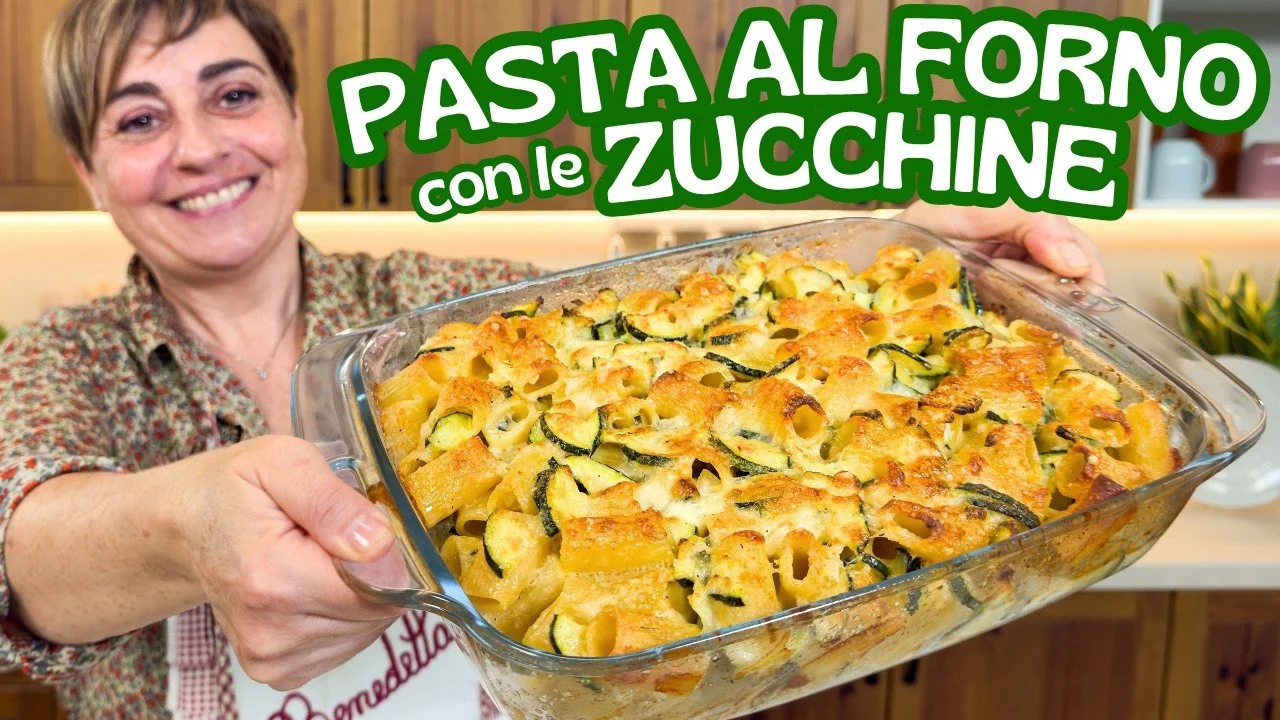 Pasta al forno con zucchine, un piatto tipico italiano gustoso e invitante.