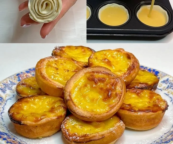 Pasteis de Nata, dolcetti portoghesi con crema e crosta dorata, serviti su un piatto.