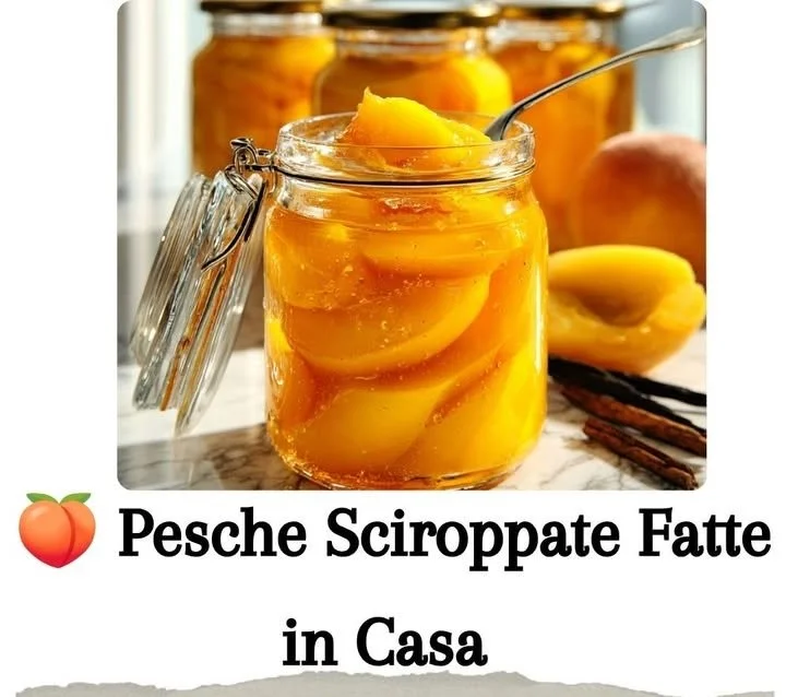 Pesche sciroppate fatte in casa pronte per essere servite