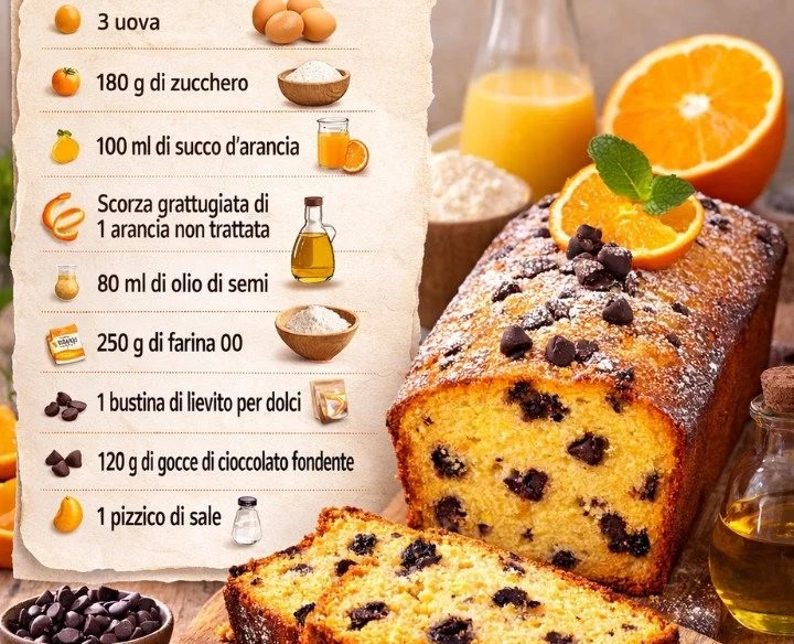 Plumcake Arancia e Cioccolato, dolce soffice e profumato