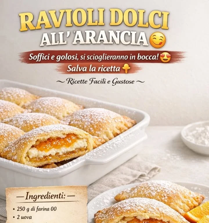 Ravioli Dolci all'Arancia serviti con salsa di agrumi