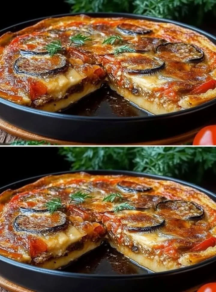 Sformato di Melanzane con formaggio e pomodoro, piatto vegetariano