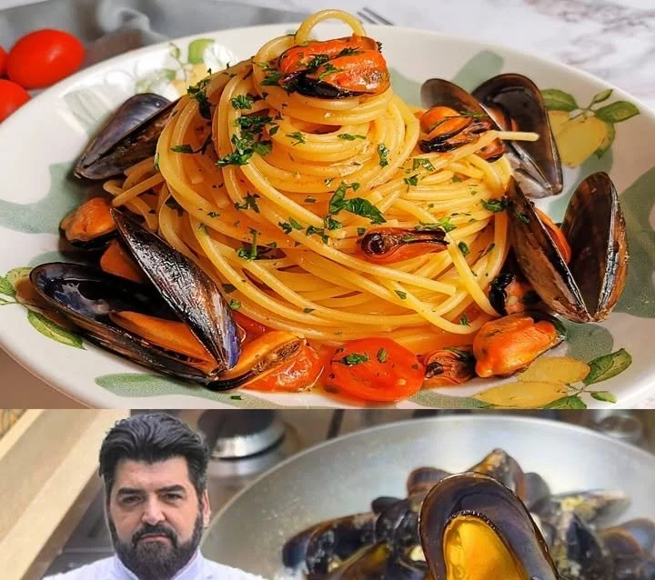 Spaghetti alle Cozze preparati secondo la ricetta di Antonino Cannavacciuolo