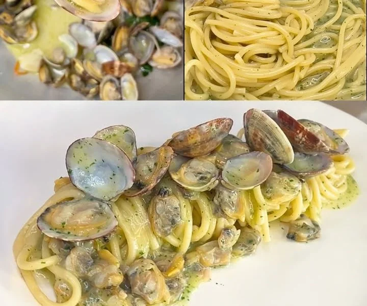 Piatto di Spaghetti alle Vongole con vongole fresche e prezzemolo