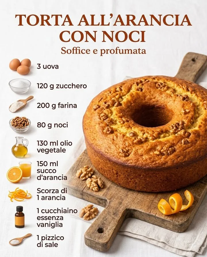Torta all'Arancia con Noci su un piatto decorato