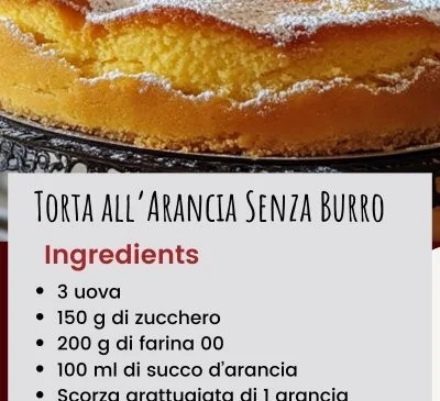 Torta all'Arancia Senza Burro con decorazione di arance fresche.