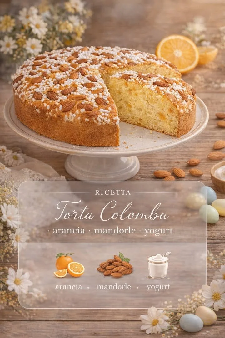 Torta Colomba Soffice decorata con zucchero a velo e mandorle