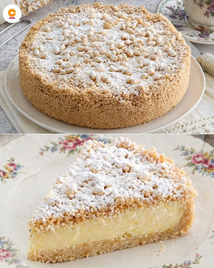 Torta della Nonna senza cottura con crema e pinoli