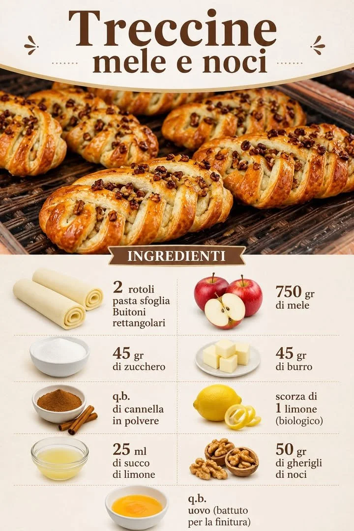 Treccine dolci con mele e noci preparate con gusto e amore