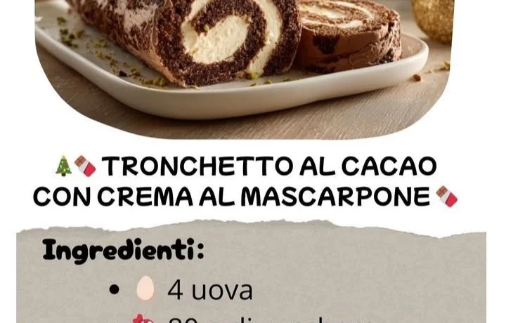Tronchetto al cacao decorato con crema al mascarpone e cioccolato
