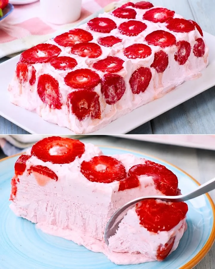 Tronchetto Gelato alla Fragola con fragole fresche e crema delicata
