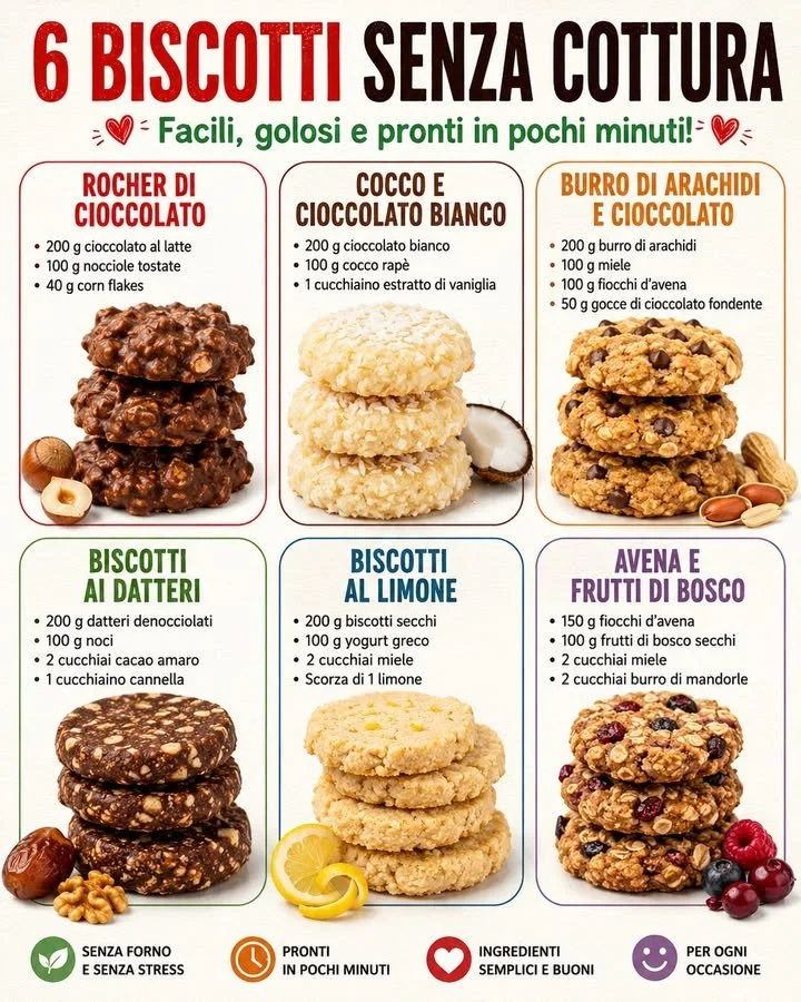 Biscotti senza cottura fatti in casa, facili e veloci da preparare.