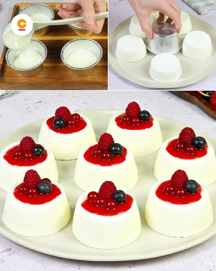 Budini allo Yogurt serviti con frutta fresca