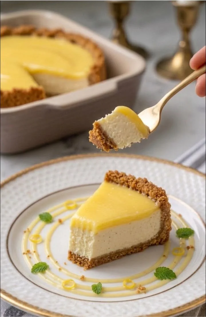 Cheesecake ai biscotti e crema al limone decorata con limoni freschi