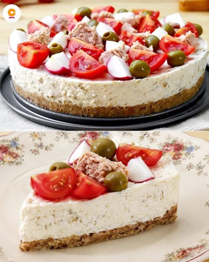 Cheesecake Salata di Tonno servita su un piatto decorato