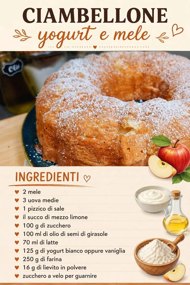 Ciambellone yogurt e mele soffice e profumato pronto per essere servito