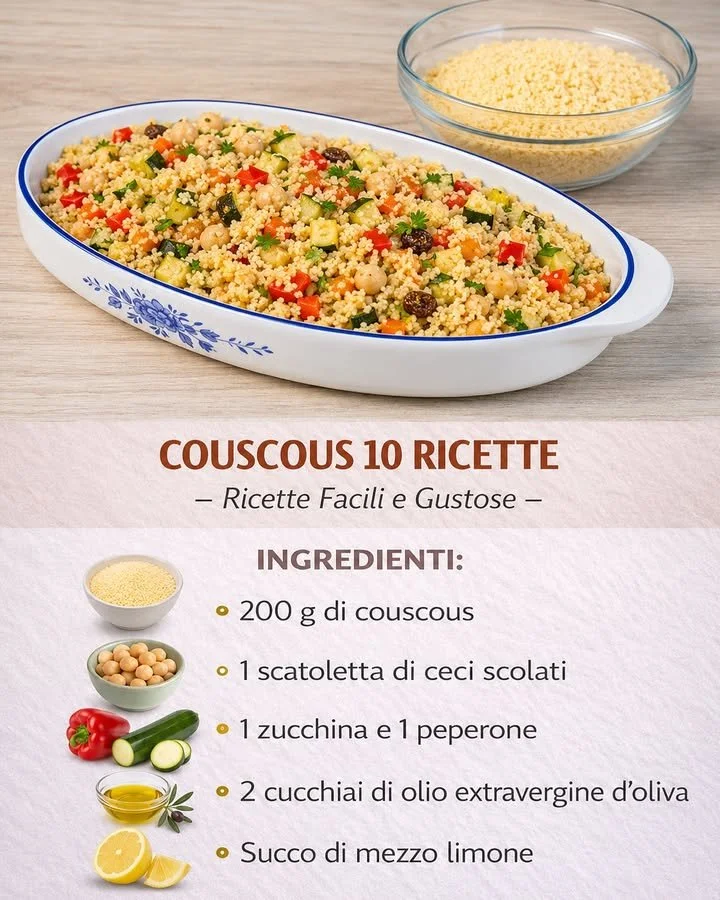 Couscous alle erbe servito su un piatto elegante con guarnizioni fresche