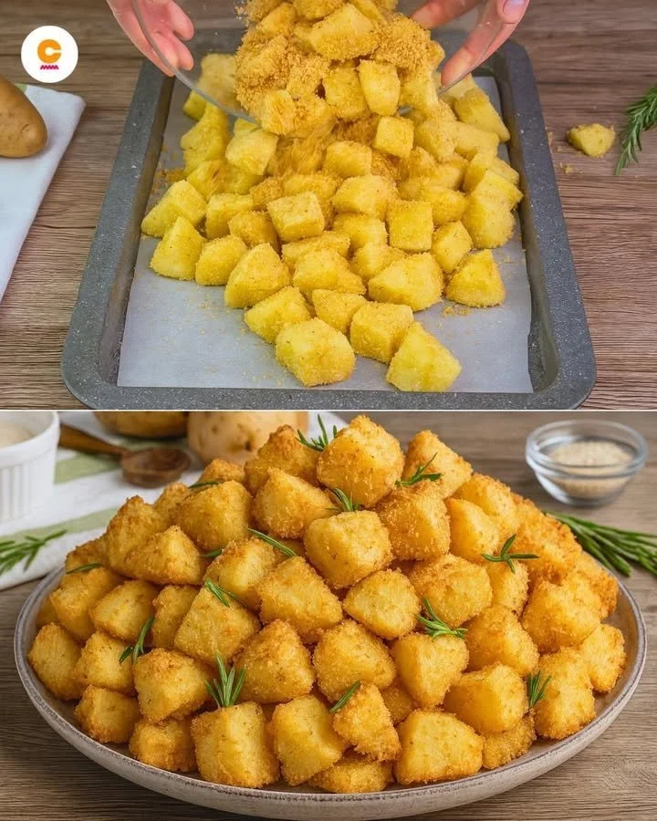 Piatto di crosta croccante con cuore morbido di patate