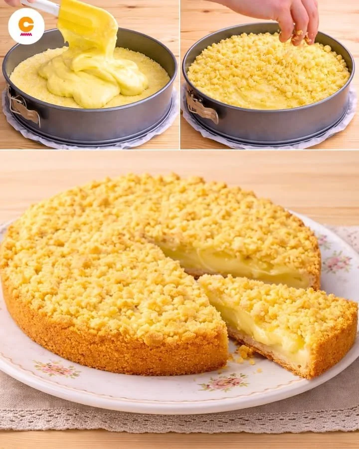 Crostata di crema al limone con decorazione di limoni freschi