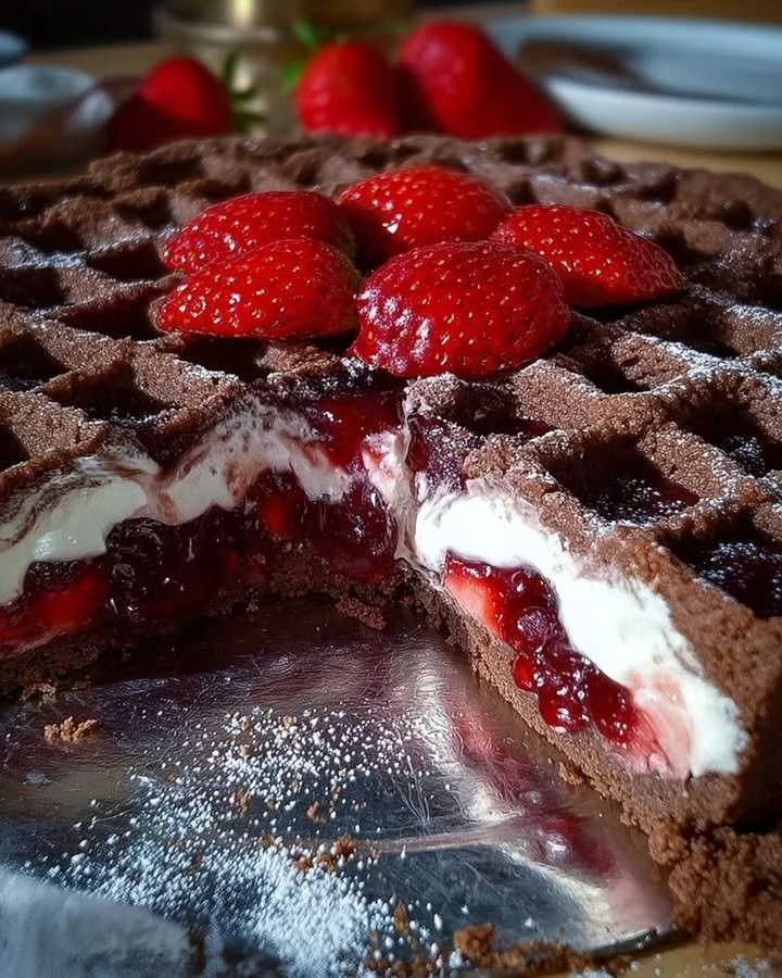 Crostata di frolla al cacao con ricotta e marmellata di fragole