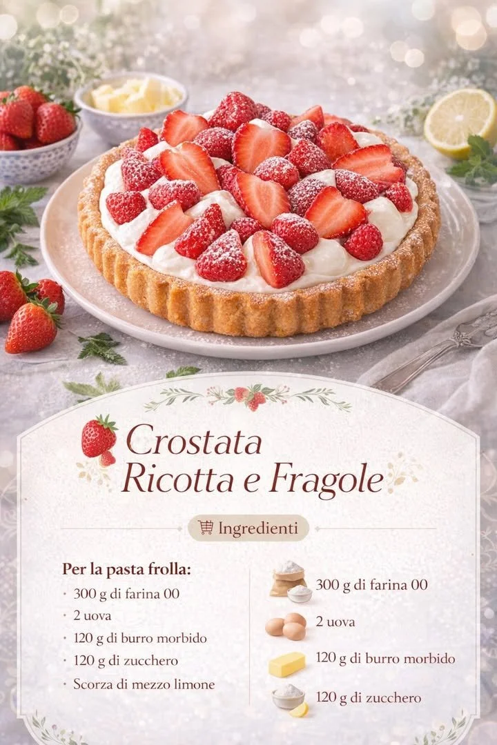 Crostata Ricotta e Fragole con crema di ricotta e fragole fresche