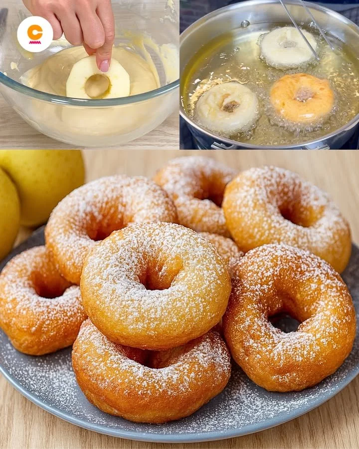 Frittelle di Mele fresche e dorate servite con zucchero a velo