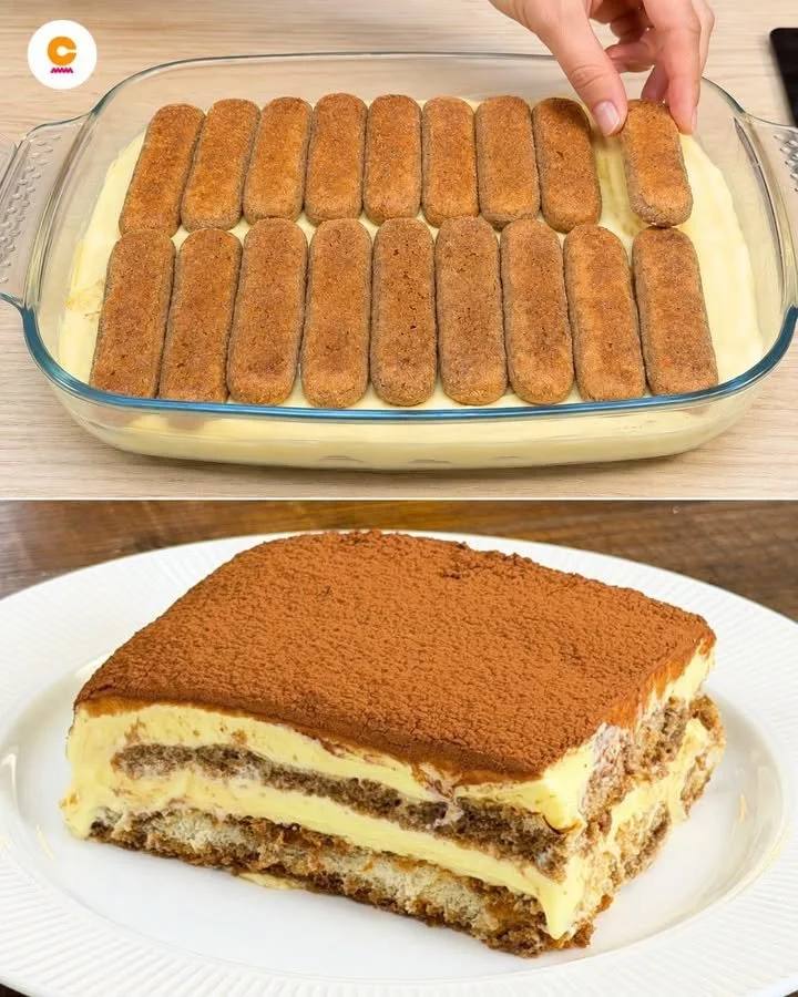 Fetta di tiramisù cremoso con cacao e decorazioni al caffè