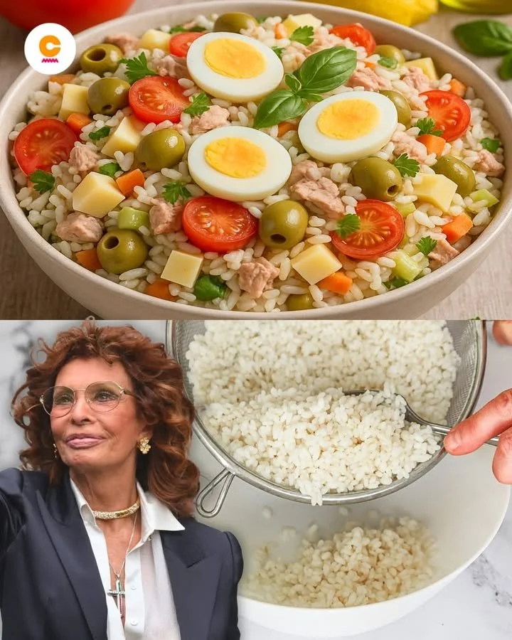 Insalata di Riso di Sophia Loren con verdure fresche e ingredienti colorati