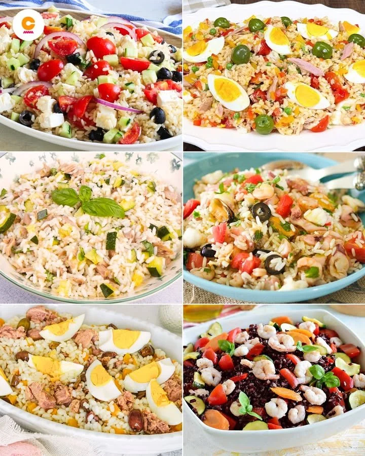 Insalata di riso estiva con verdure fresche e ingredienti saporiti