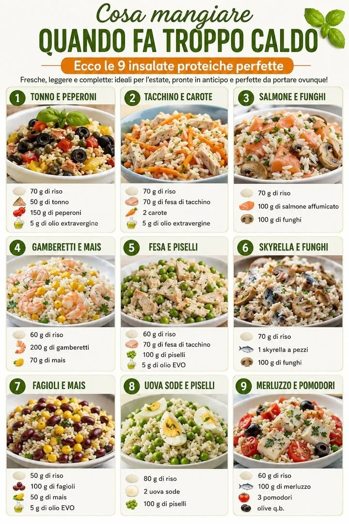 Insalata di riso proteiche fresca e colorata pronta per essere servita.