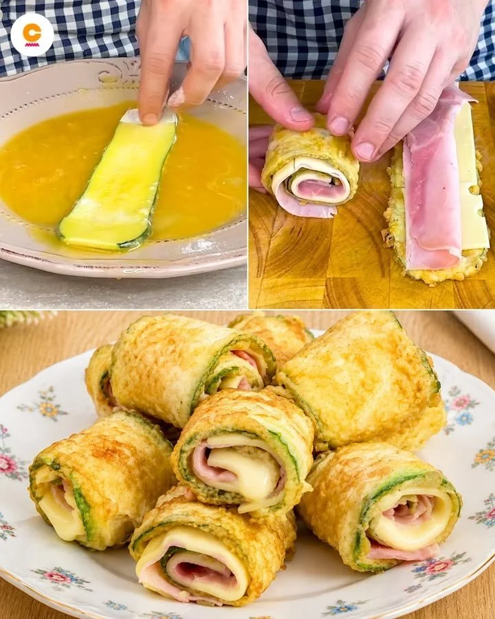 Involtini di zucchine con prosciutto e formaggio, piatto sfizioso italiano