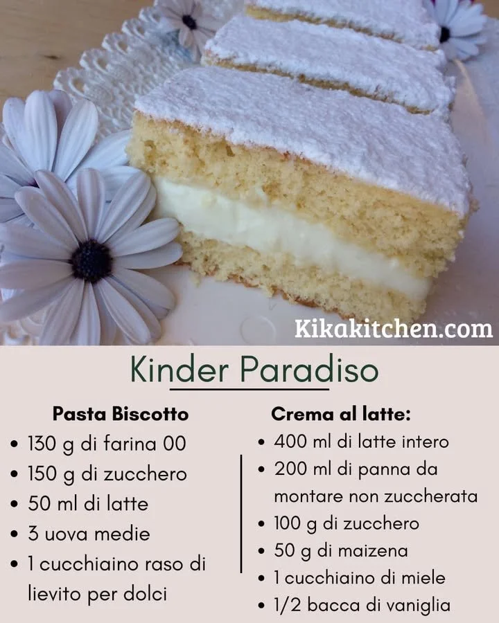 Dolci Kinder Paradiso con crema avvolgente e soffice pan di spagna