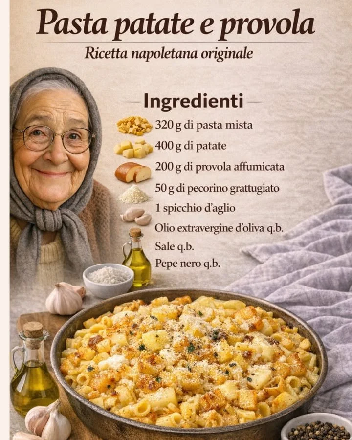 Pasta patate e provola, un piatto tradizionale italiano ricco e saporito.