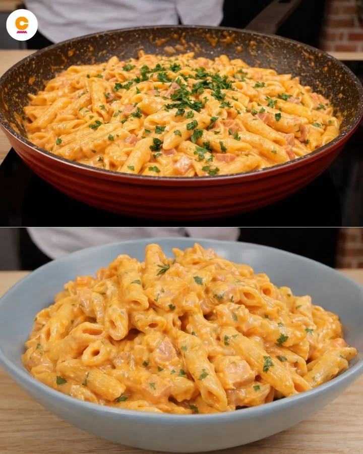 Piatto di Penne al Baffo con salsa cremosa e spezie.