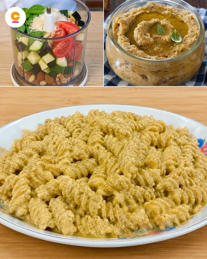 Pesto fresco preparato con basilico, pinoli e olio d'oliva