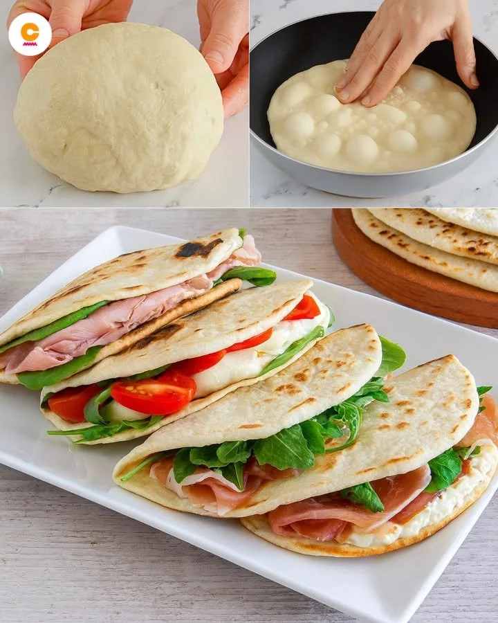 Piadina Romagnola fatta a casa con ingredienti freschi e condimenti vari