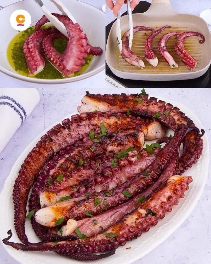 Piatto di Polpo Arrosto servito con contorni freschi e aromi