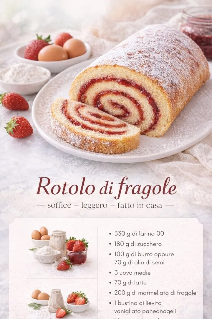 Rotolo di Fragole decorato, un dolce fresco e delizioso per le occasioni speciali