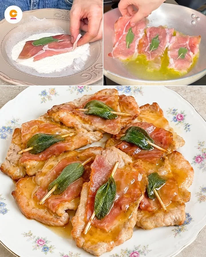 Piatto di Saltimbocca alla Romana servito con contorni freschi