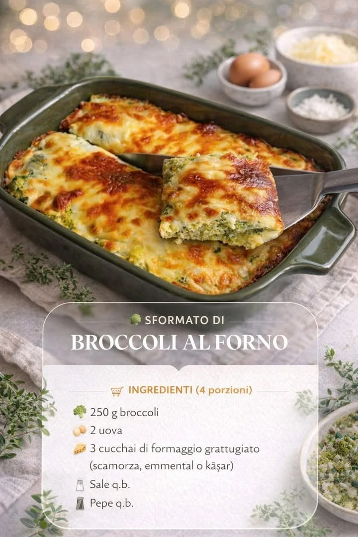 Sformato di broccoli servito su un piatto bianco
