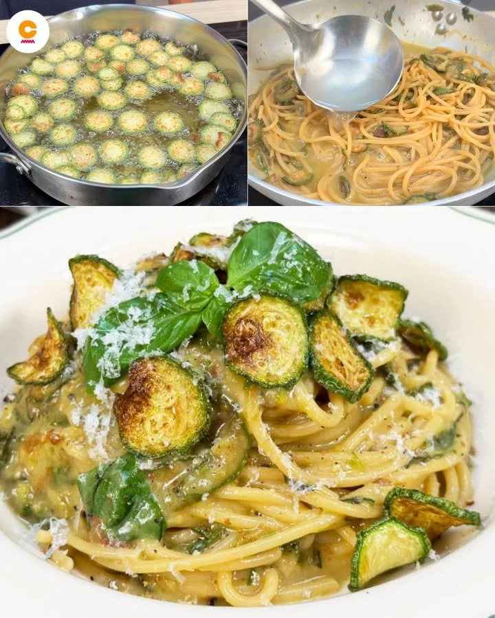 Piatto di Spaghetti alla Nerano con zucchine e formaggio