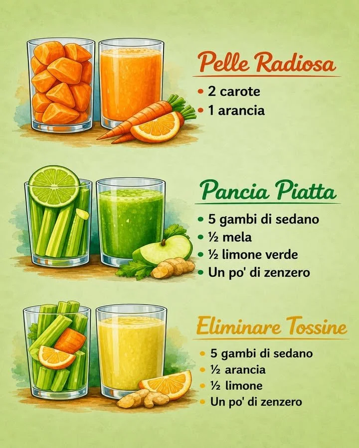Succhi naturali per pelle radiosa e pancia piatta, ottimi per detox.