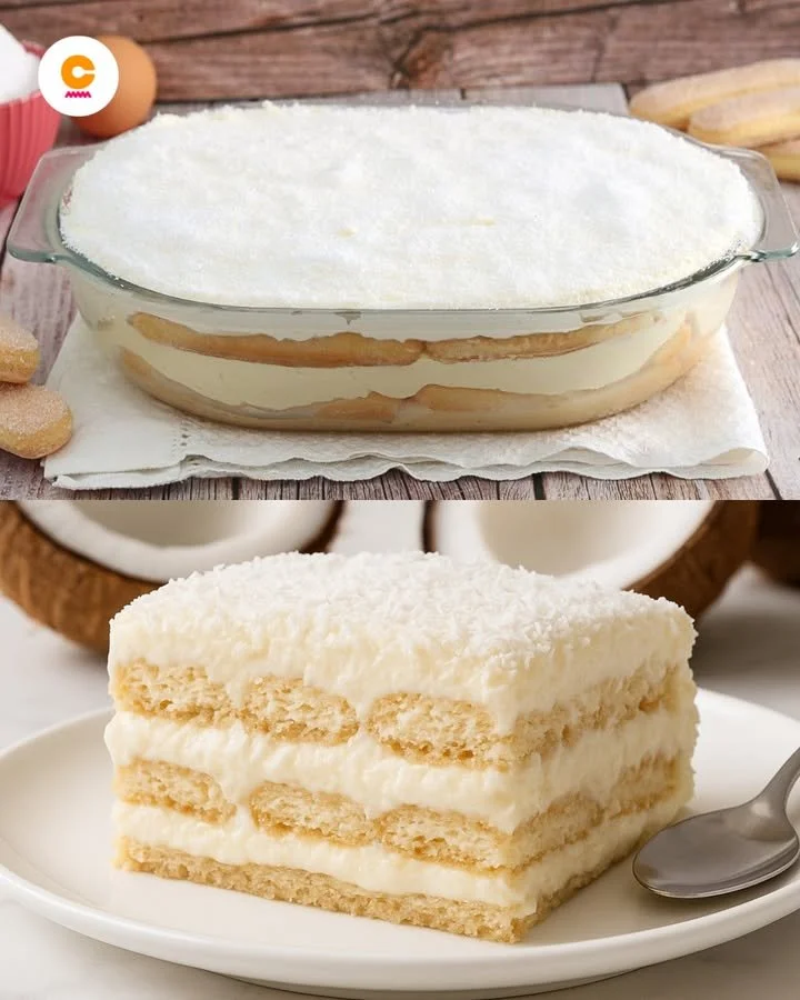 Tiramisù al cocco con strati di crema e cacao