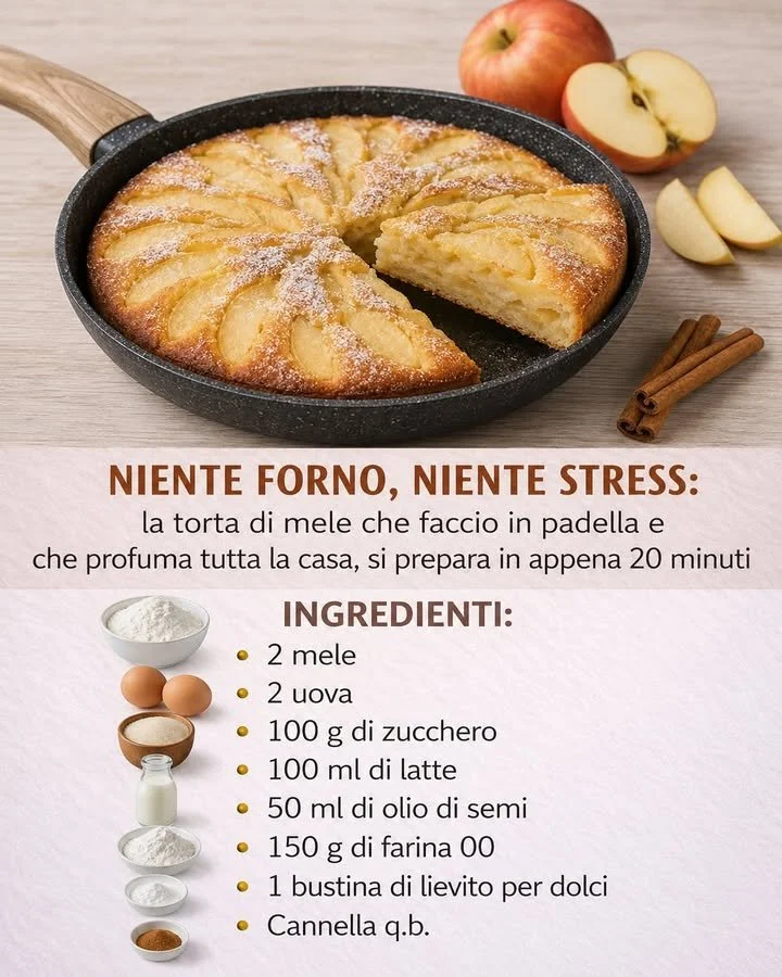 Torta di mele cotta in padella, dessert semplice e delizioso.