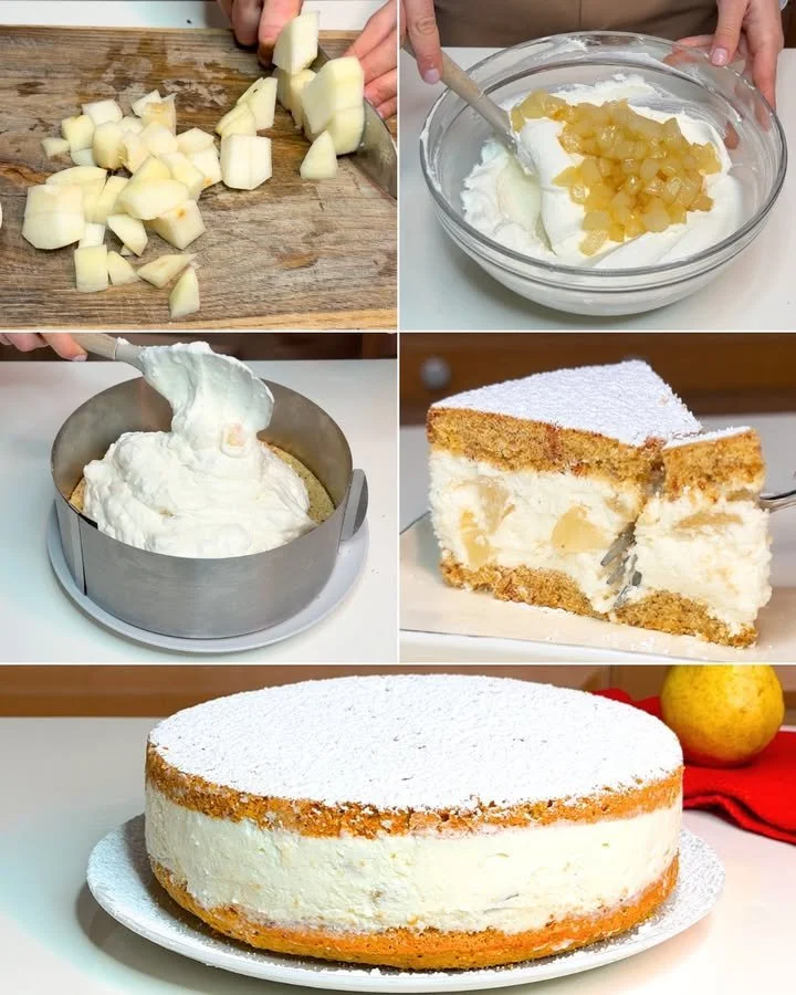 Torta di ricotta e pere, dolce tradizionale italiano con ricotta cremosa e pere fresche.