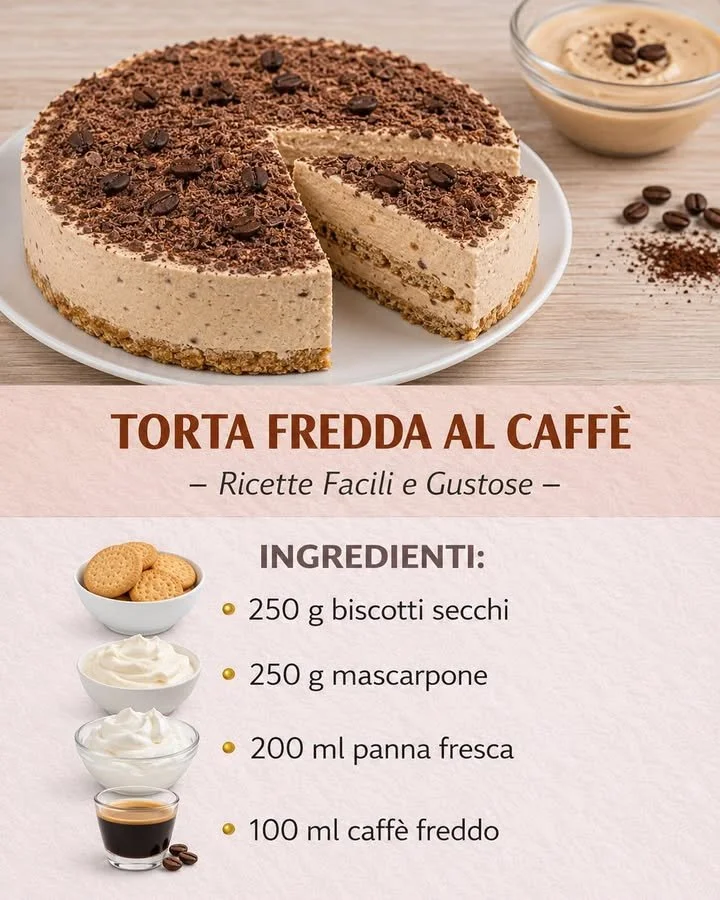 Torta fredda al caffè decorata con chicchi di caffè e panna montata