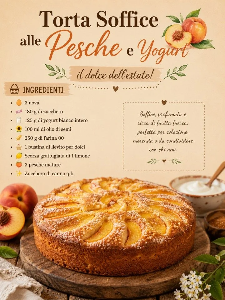 Torta soffice alle pesche e yogurt, dolce fresco e delizioso
