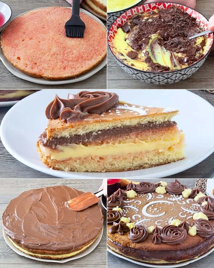 Fetta di Torta Zuppa Inglese con crema e pan di spagna