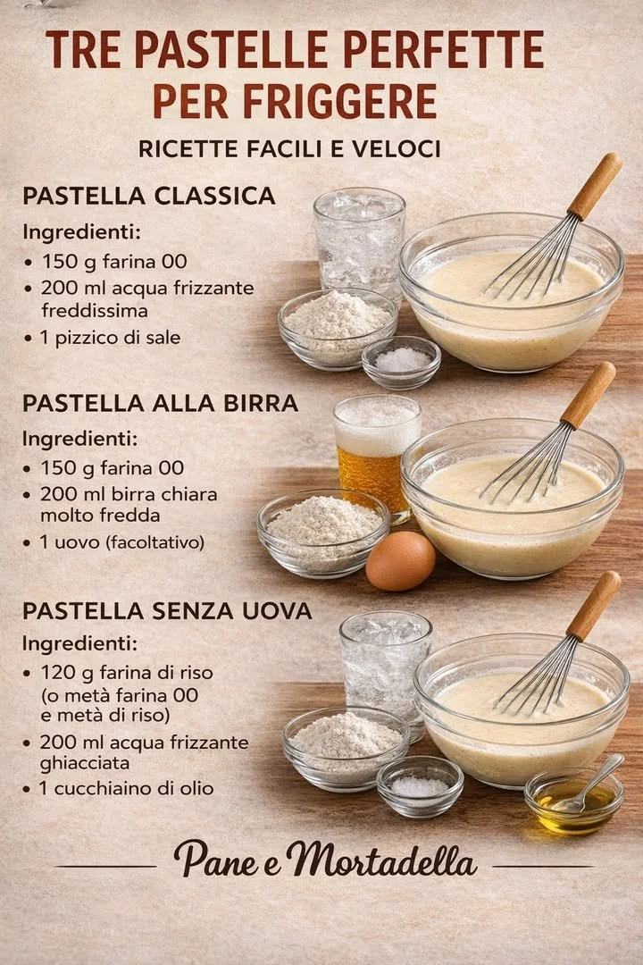 Tre pastelle fragranti e croccanti pronte per essere fritte.
