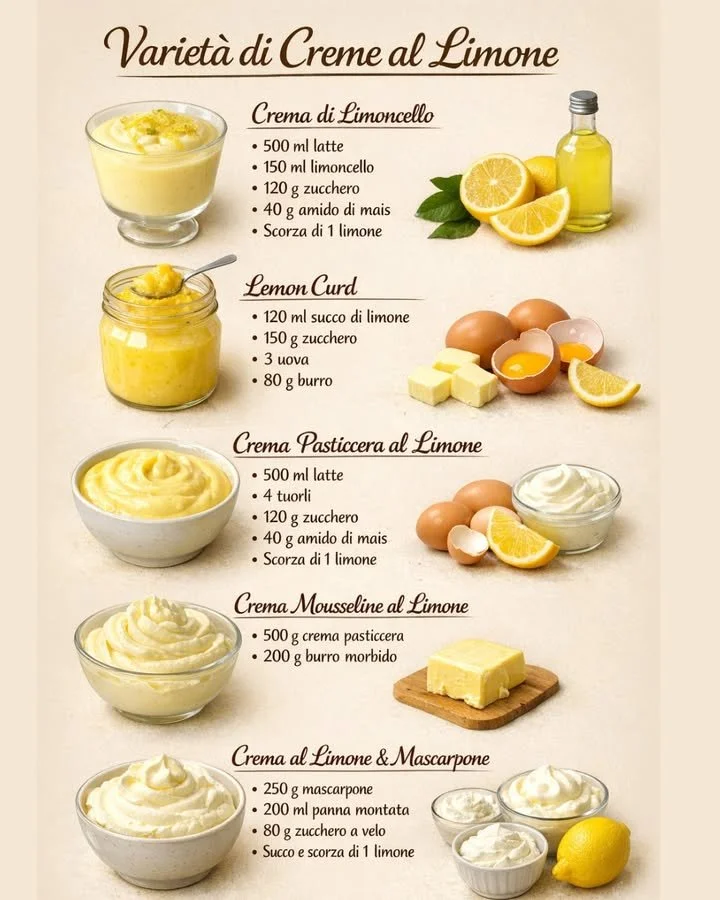Varietà di creme al limone e ricette dolci con limone fresco